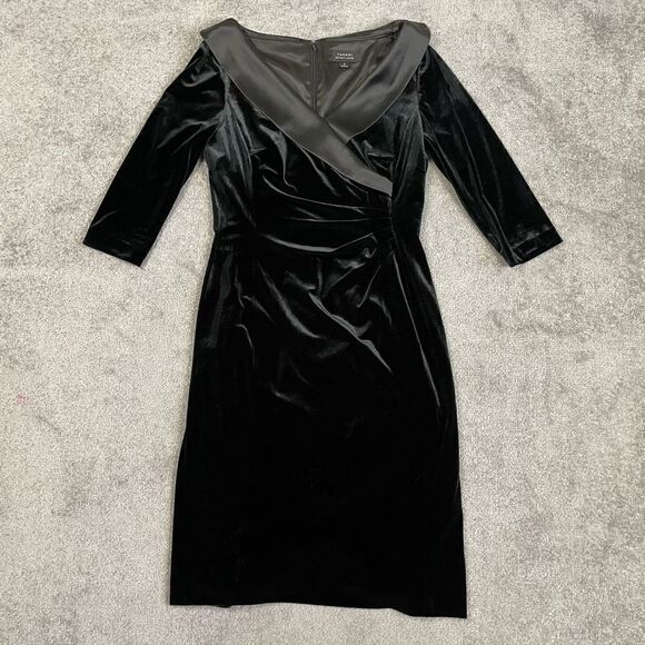Tahari Dresses & Skirts - Tahari Arthur S Levine Black Velvet Satin Collar Elegant Midi Dress Women’s 6